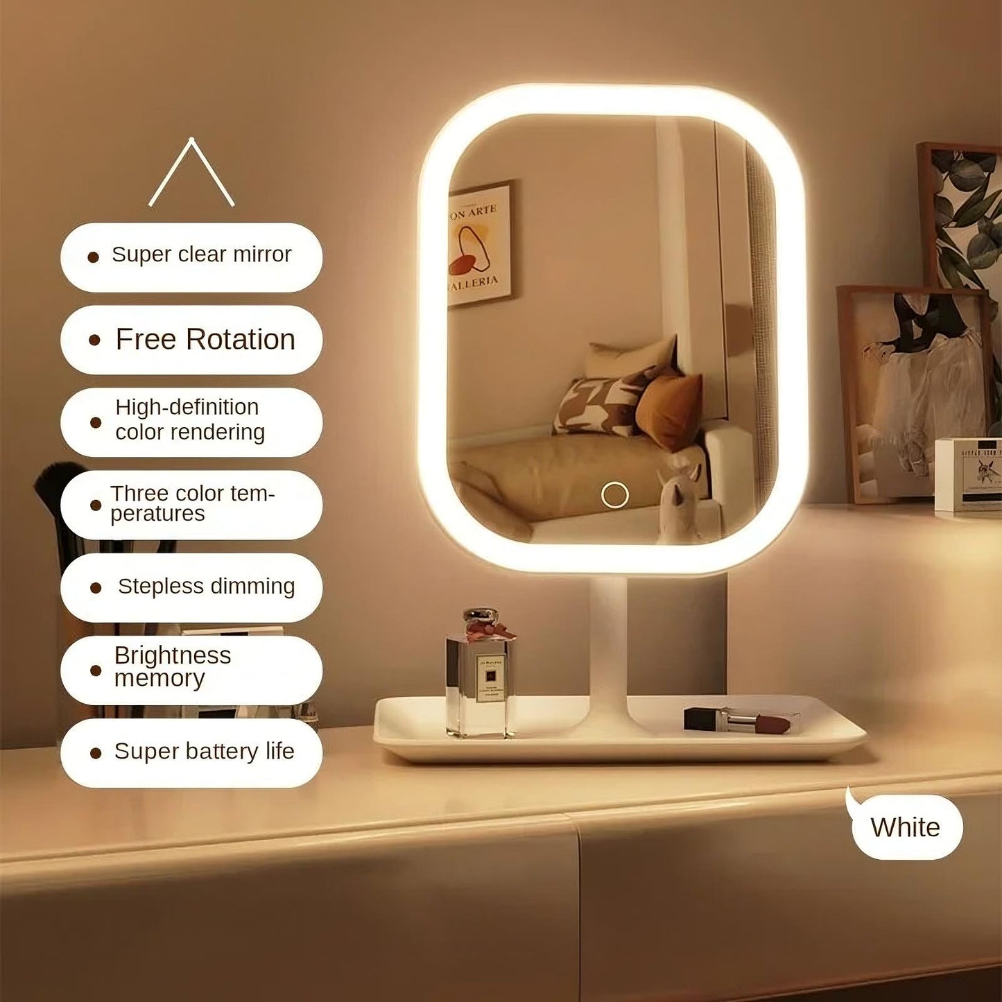 LED Vanity Makeup Mirror – Dimmable Tri-Color Lighting