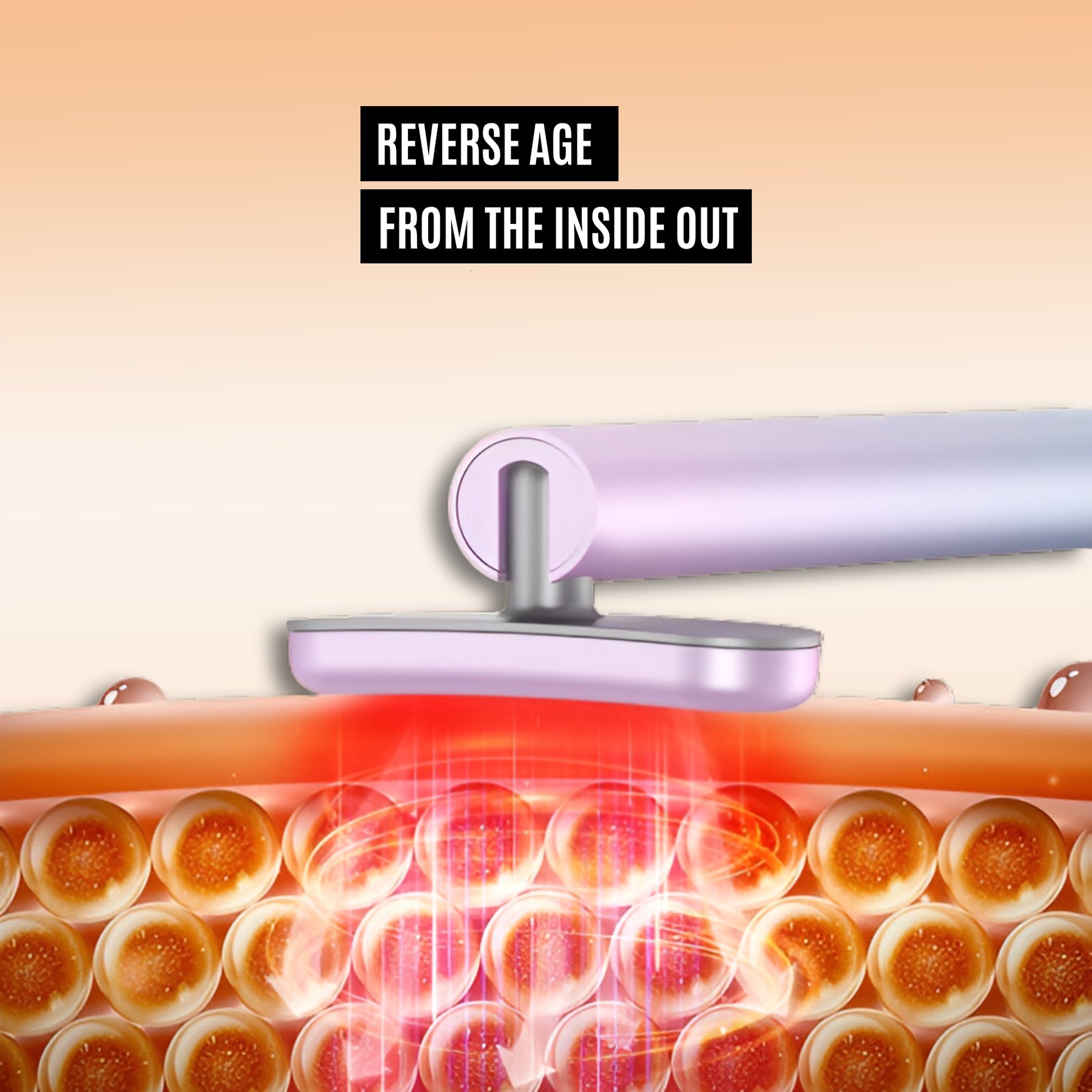 Red light therapy wand penetrating skin layers, promoting collagen production and cellular regeneration for anti-aging and skincare benefits.
